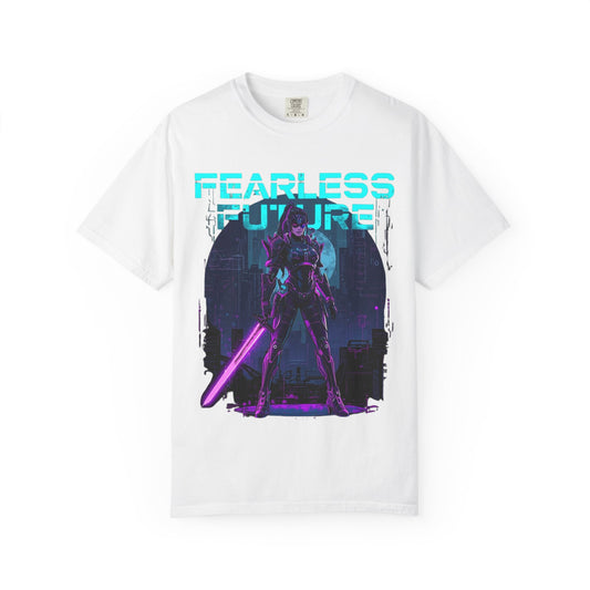 Fearless Future Unisex Garment-Dyed T-shirt, Retro Graphic Tee, Sci-Fi Fashion, Cyberpunk Style, Casual Wear, Gift for Nerds